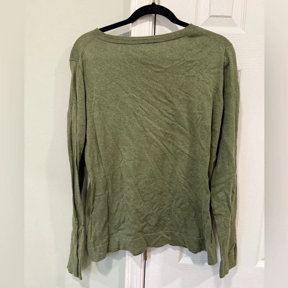 Jcrew Women’s Large Teddie Cotton Sweater green crew neck long sleeve - Picture 3 of 3